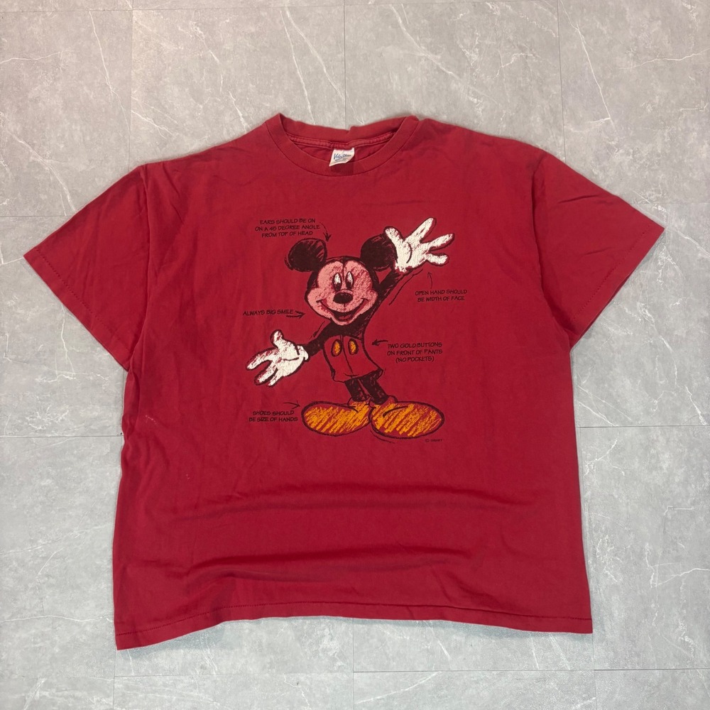 Vintage Velva‎ Sheen Mickey Mouse T Shirt XL Red Sketch Style Guide Made in USA